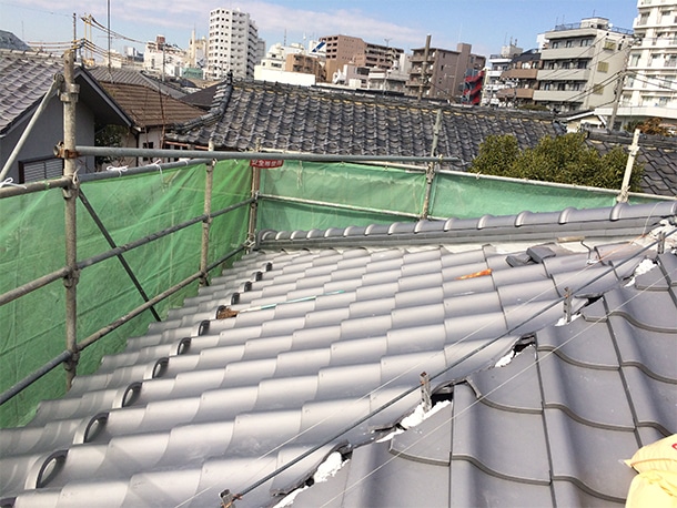 東京都杉並区、日本瓦の耐震屋根リフォーム、葺き替え工事、耐震鉄筋工法４