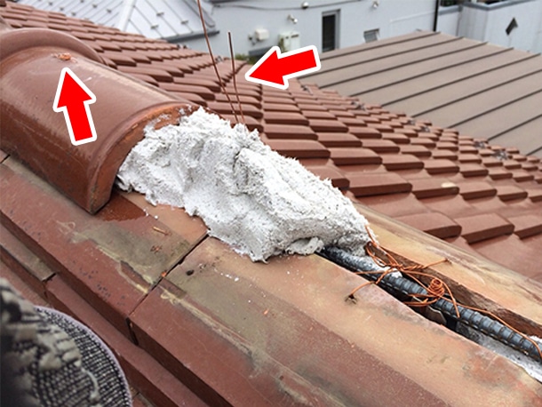 東京都杉並区、和型の釉薬瓦の屋根、棟の取り直し、棟瓦の耐震化５